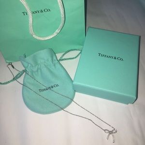 Tiffany & Co Diamond Platinum Bow Pendant Necklace